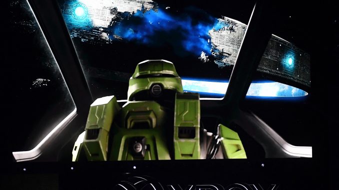 Microsoft Xbox presser at E3 video game conference Halo Infinite, jeu sur Microsoft, nouvel episode edite par Xbox Game Studios