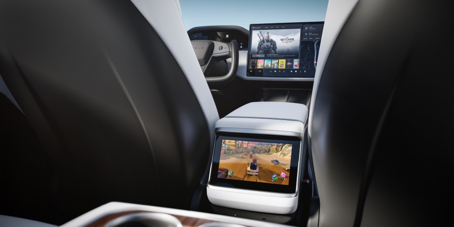Intérieur de voiture Tesla avec console de jeu Steam pour s’amuser en voiture