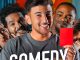 L’affiche du jeu « comedy club » sur TikTok avec l’arbitre au carton rouge entouré des six candidats humoristes.