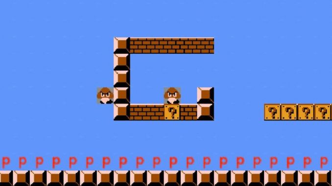 mariogpt-outil-ia-creation-niveaux-jeu-super-mario-bros Un niveau de jeu dans Super Mario Bros généré avec l’outil MarioGPT