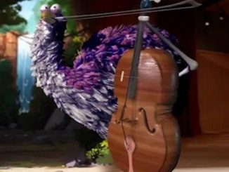 La représentation du violoncelle et du volatile pourpre du jeu vidéo « Viola the Bird ».
