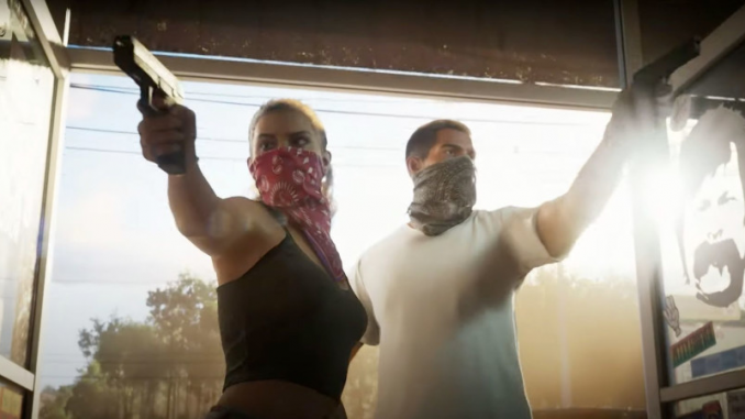 bande-annonce-gta-vi-record-youtube La scène de braquage de Lucia et de son acolyte dans la bande-annonce GTA VI.