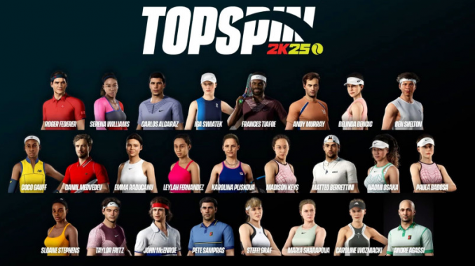 top-spin-2k25-jeu-video-tennis-retour-consoles-pc L’interface du jeu vidéo de tennis « Top Spin 2K25 » affichant les choix de personnages.