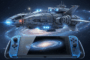 Illustration d’un vaisseau spatial inspiré de Starfield flottant devant la Nintendo Switch 2
