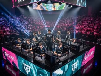 Compétition esport 2025 avec professionnels gaming sur scène devant public massif