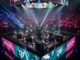 Compétition esport 2025 avec professionnels gaming sur scène devant public massif