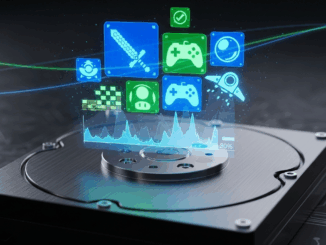 Disque dur avec icônes de jeux vidéo et graphique de stockage