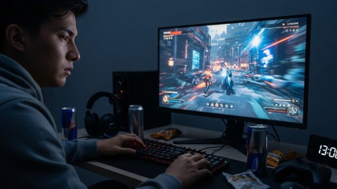Un gamer lutte contre la fatigue oculaire