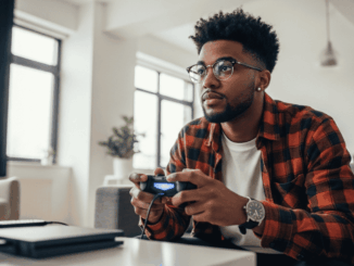 Jeune adulte de la génération Z jouant à un jeu vidéo sur console