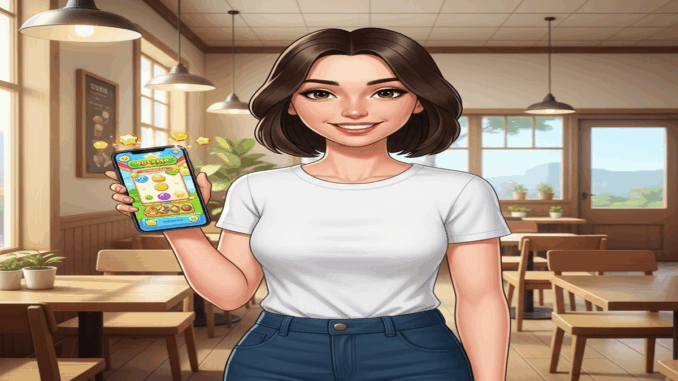 Jeune femme jouant à un jeu casual hybride sur mobile