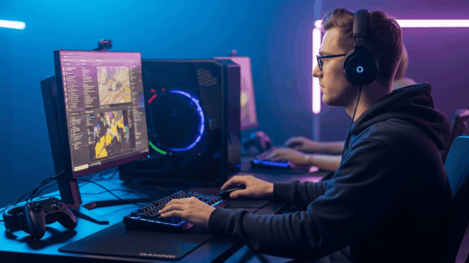 joueur-concentre-pendant-une-session-gaming Joueur concentré pendant une session gaming intense