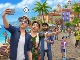 Une scène du jeu Les Sims 4 avec personnages explorant un environnement de vacances