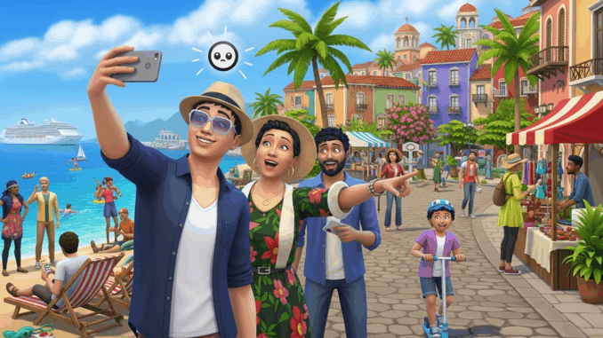 les-sims-4-avec-personnages-explorant-un-environnement-de-vacances.296Z Une scène du jeu Les Sims 4 avec personnages explorant un environnement de vacances