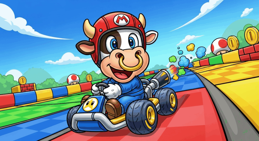 Personnage « Meuh Meuh » dans Mario Kart sur Nintendo Switch 2