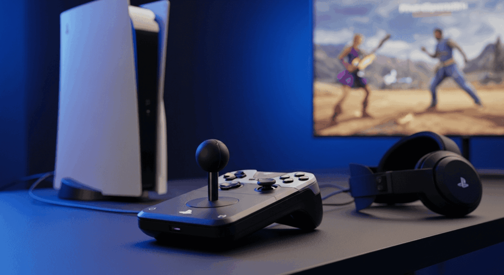 Stick arcade FlexStrike posé sur une table