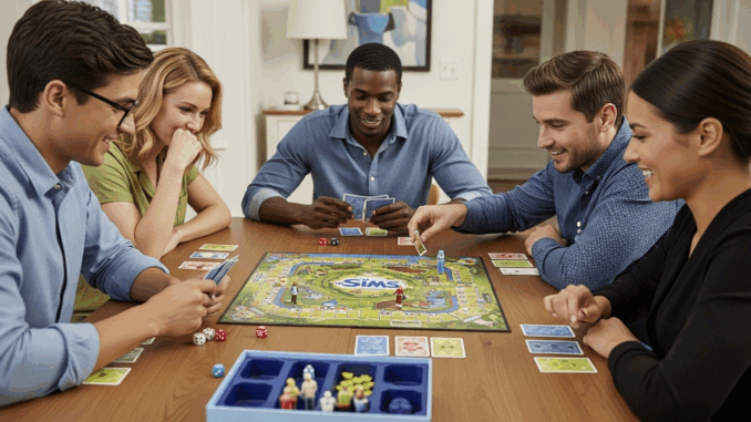 Un groupe d’amis jouant au jeu de société Les Sims