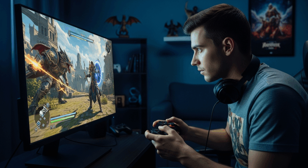 Un joueur qui joue à un jeu vidéo