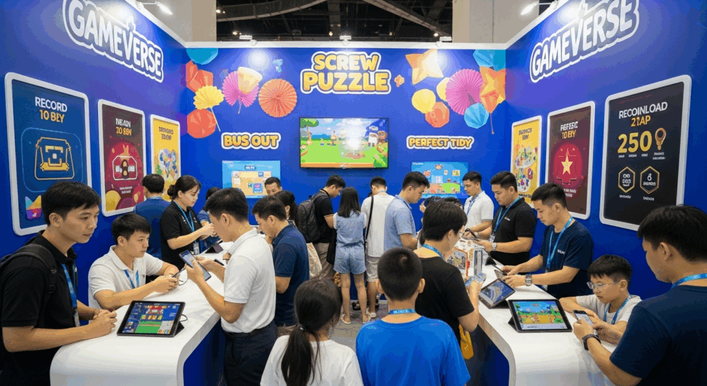 Un stand animé du salon GameVerse 2025