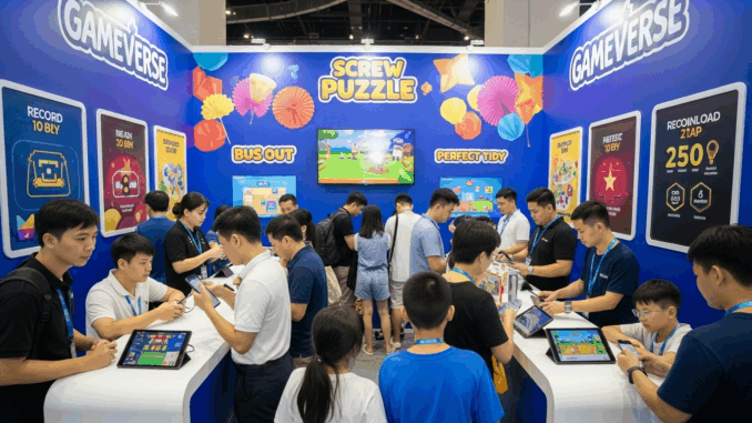 Un stand animé du salon GameVerse 2025