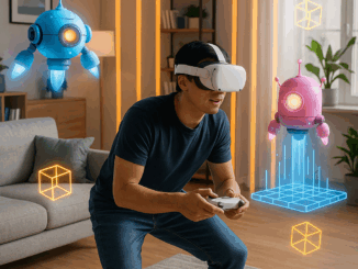 Un joueur utilisant un casque réalité mixte