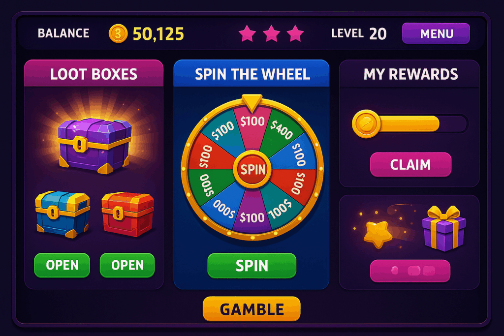 Interface de jeux casino virtuels moderne