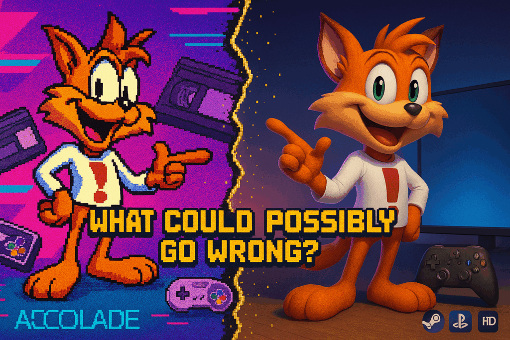 illustration nostalgique en style pixel art modernisé de Bubsy Bobcat