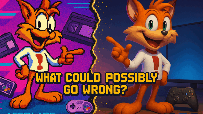 illustration nostalgique en style pixel art modernisé de Bubsy Bobcat