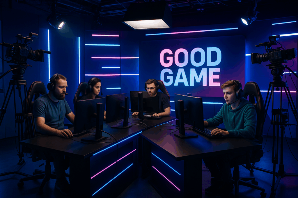 Plateau moderne de Good Game avec plusieurs gamers