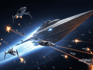 Illustration d’une bataille intergalactique du jeu Battlestar Galactica