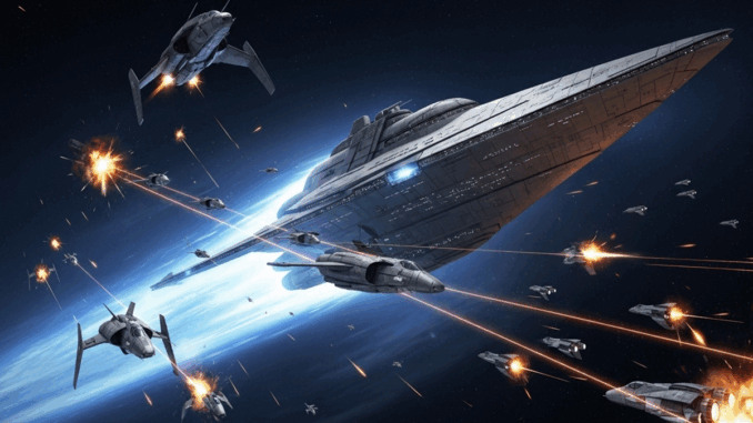Illustration d’une bataille intergalactique du jeu Battlestar Galactica