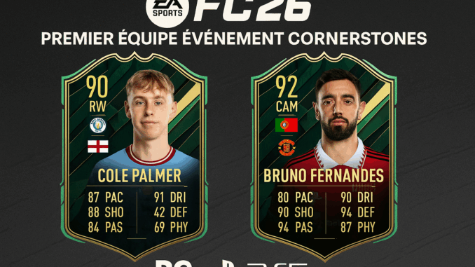 Cole Palmer et Bruno Fernandes sur des cartes Cornestones d'EA Sports FC 26