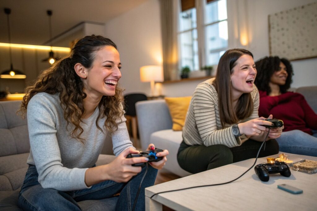 Une partie de jeux vidéo entre gameuses