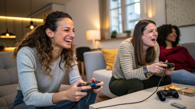 femmes-qui-joue-au-jeux-video Une partie de jeux vidéo entre gameuses
