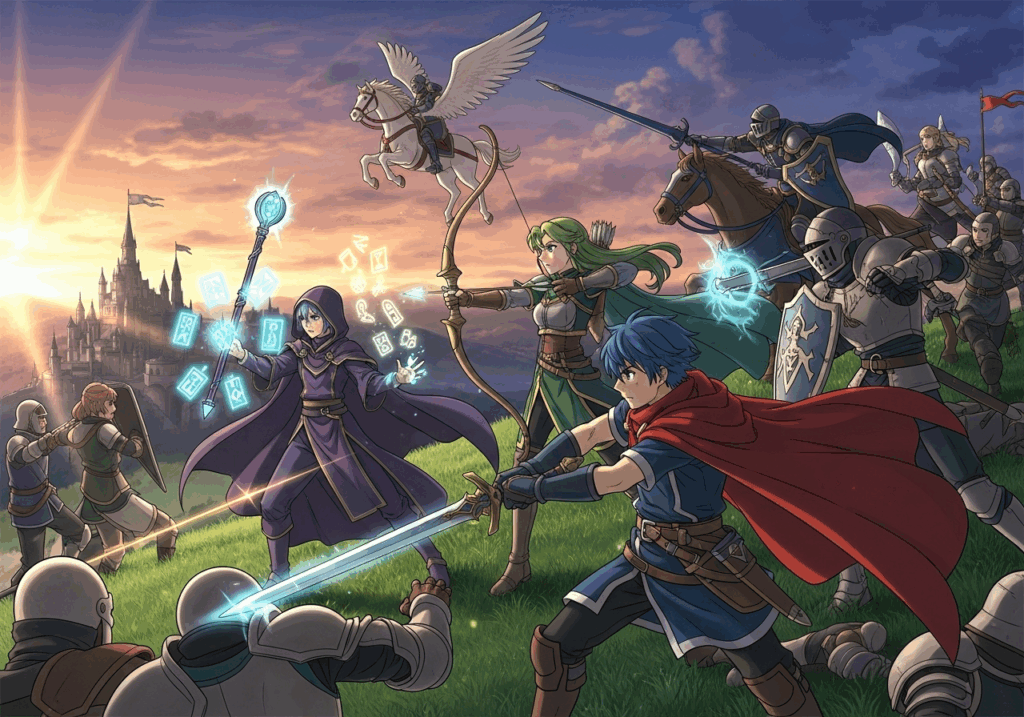 Illustration des personnages de Fire Emblem Shadows