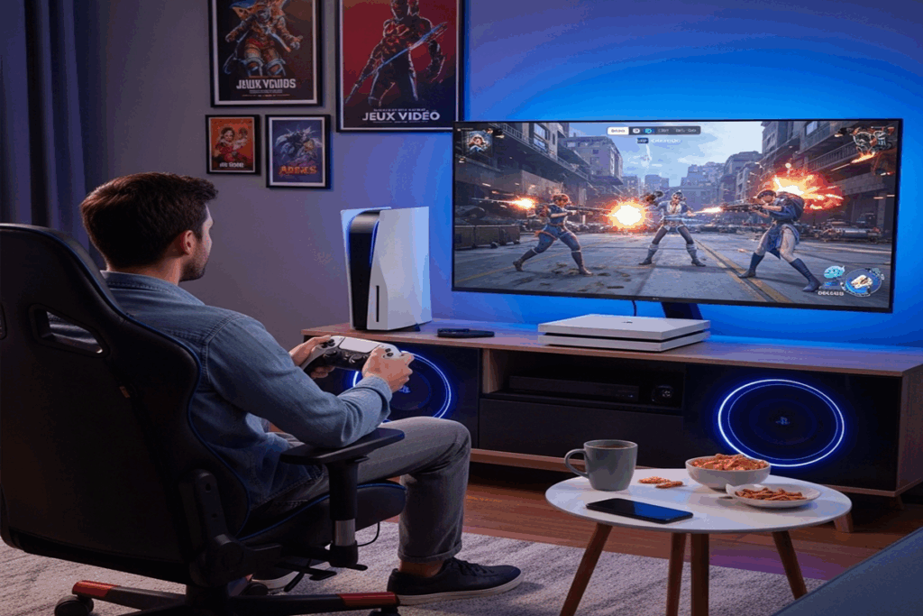 Un gamer qui joue sur sa PS5