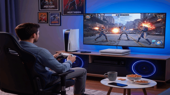 Un gamer qui joue sur sa PS5