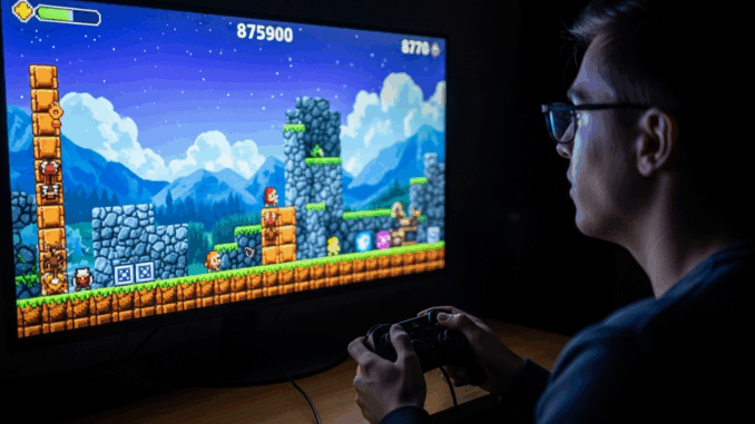 Un gamer jouant sur sa console