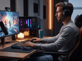 Illustration d’une personne en session gaming confortable avec accessoires ergonomiques