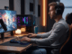 Illustration d’une personne en session gaming confortable avec accessoires ergonomiques