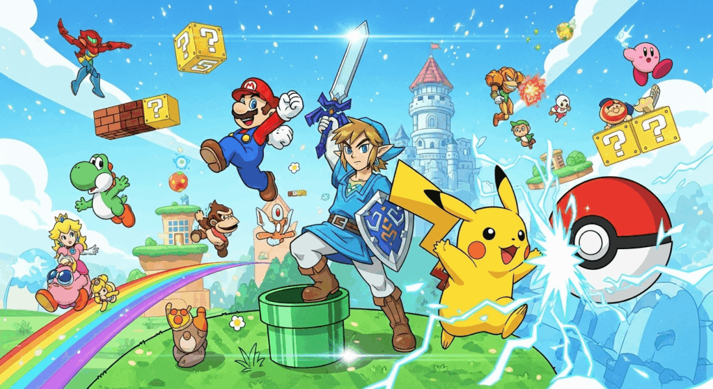 Illustration stylisée de l’univers Nintendo
