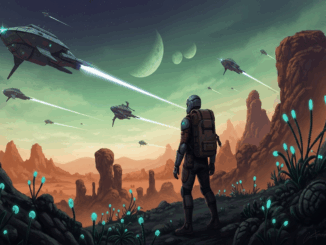 Un explorateur spatial sur une planète inspiré du jeu Intergalactic