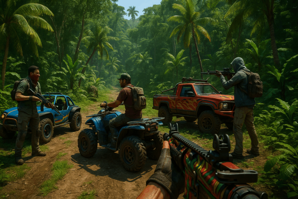 Des joueurs Far Cry explorant une jungle tropicale