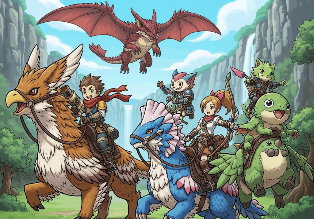 Illustration des personnages de Monster Hunter Stories