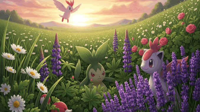 Des Pokémon dans une prairie