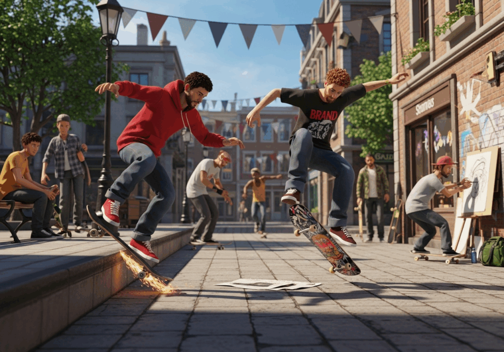 Des jeunes faisant du skate dans les rues
