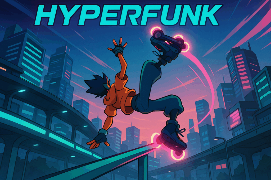 Un personnage de Hyperfunk réalisant un trick