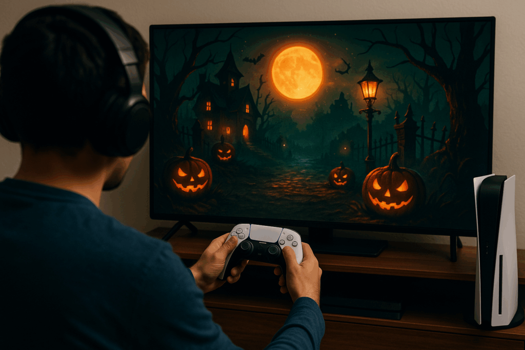 Gamer jouant à des jeux vidéo sur PS5