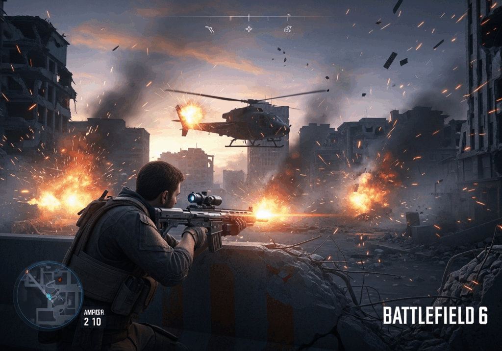 Gameplay d’un jeu de tir comme Battlefield 6