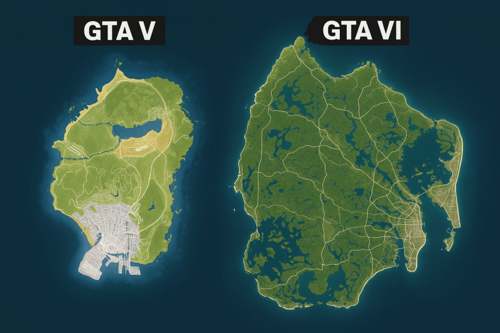La carte de GTA 6 par rapport à celle de GTA 5