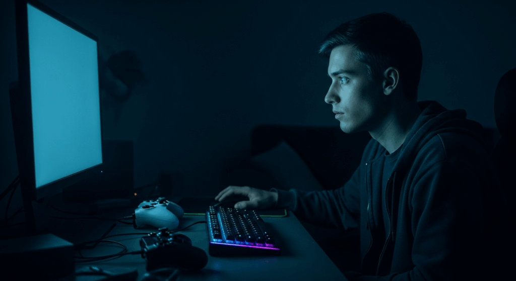 Gamer qui joue à un jeu vidéo